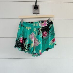 Billabong High Waist Floral Shorts - Teal and Pink